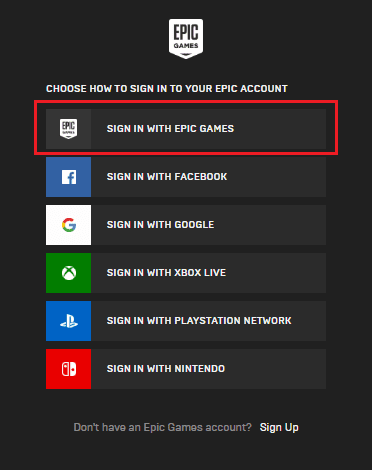 Sign in with epic games