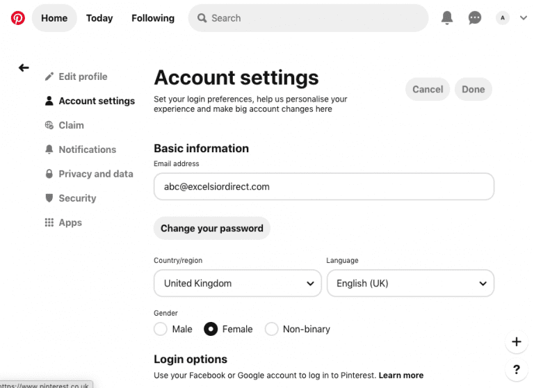 Account settings basic information