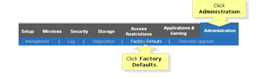 Click Administration Factory Degaults