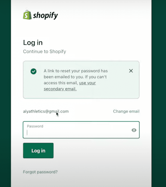 log in reset Shopify