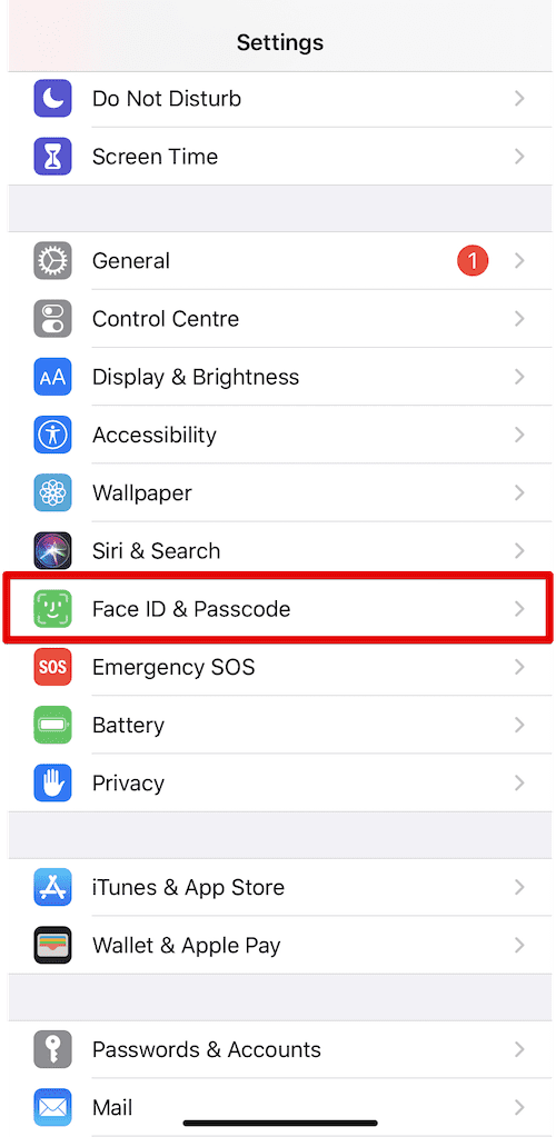 Face ID & Passcode settings on iPhone