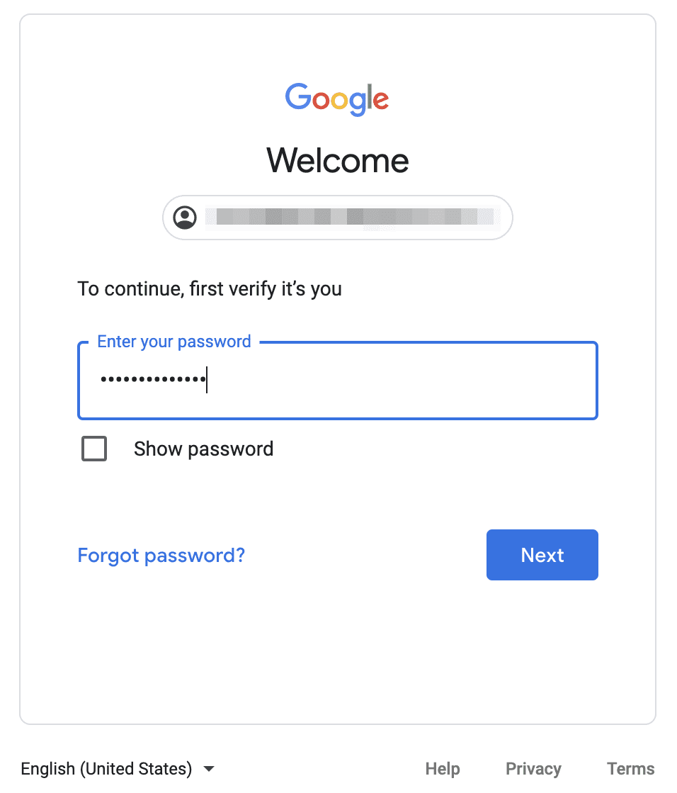 Enter current Google password to change YouTube password