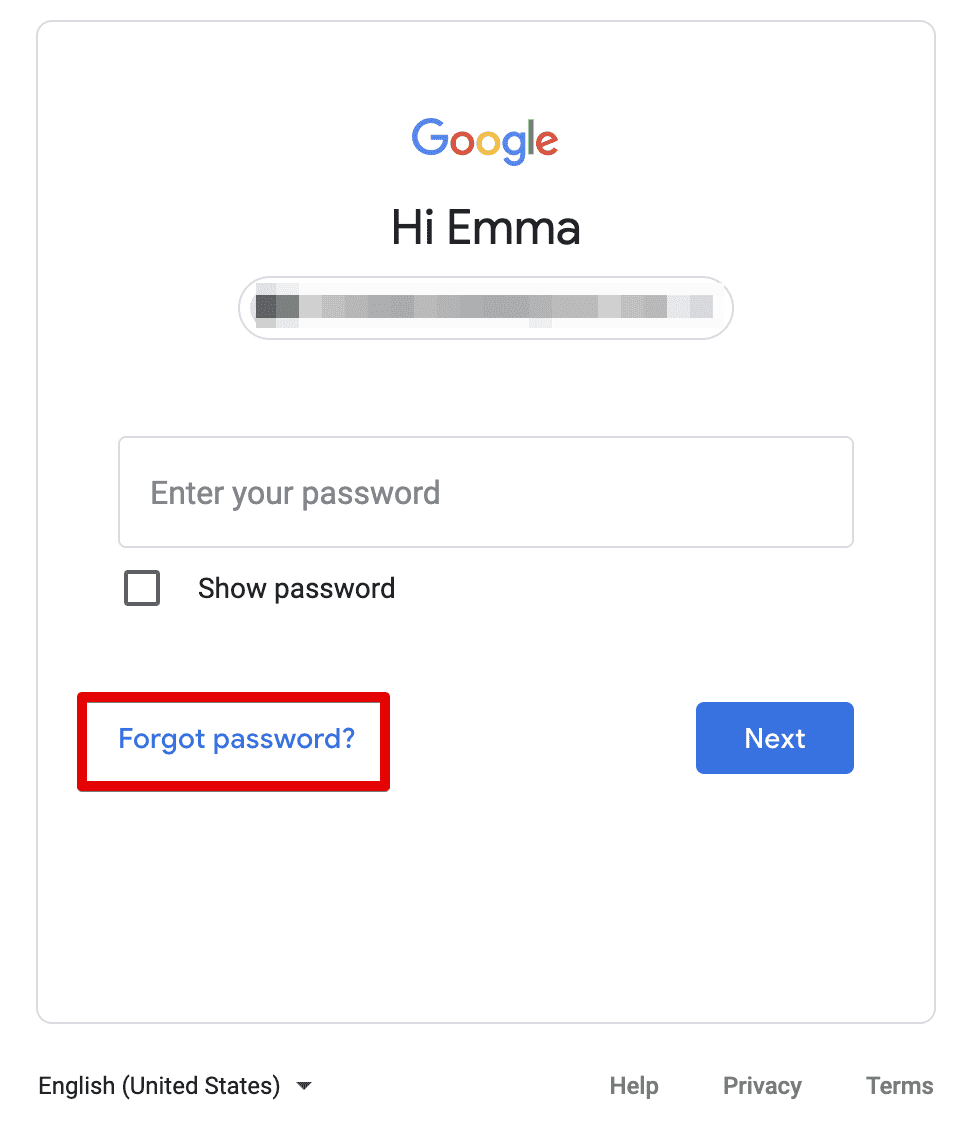 Forgot password? button to change YouTube password