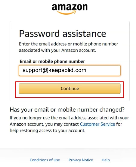 Amazon - reset password