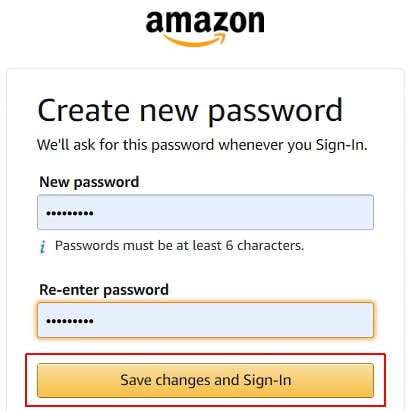 Amazon - reset password