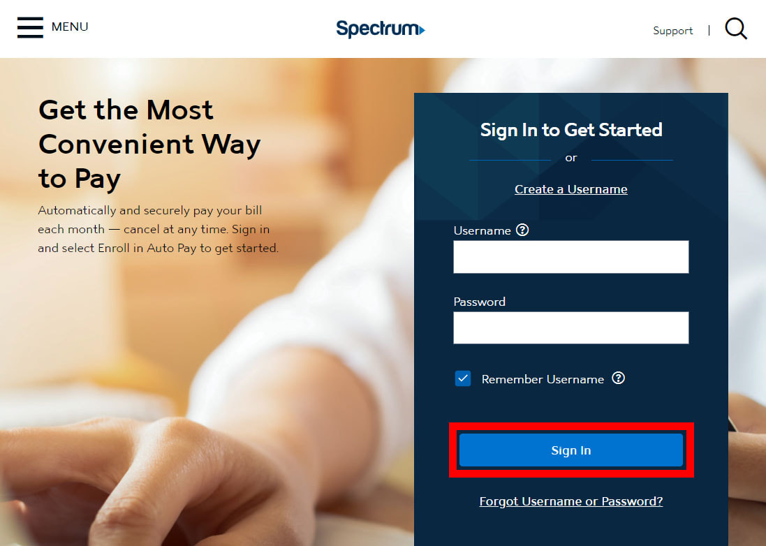 Spectrum online account sign-in
